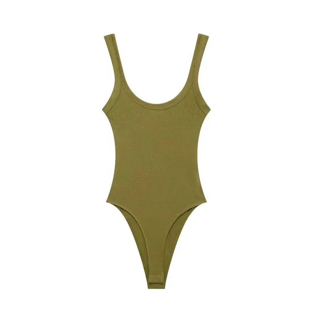 Women's 2024 New Fashion Multi Color Elastic Tight Backless Ribbed jumpsuit Retro Wide Straps Women's Short jumpsuit Mujer 