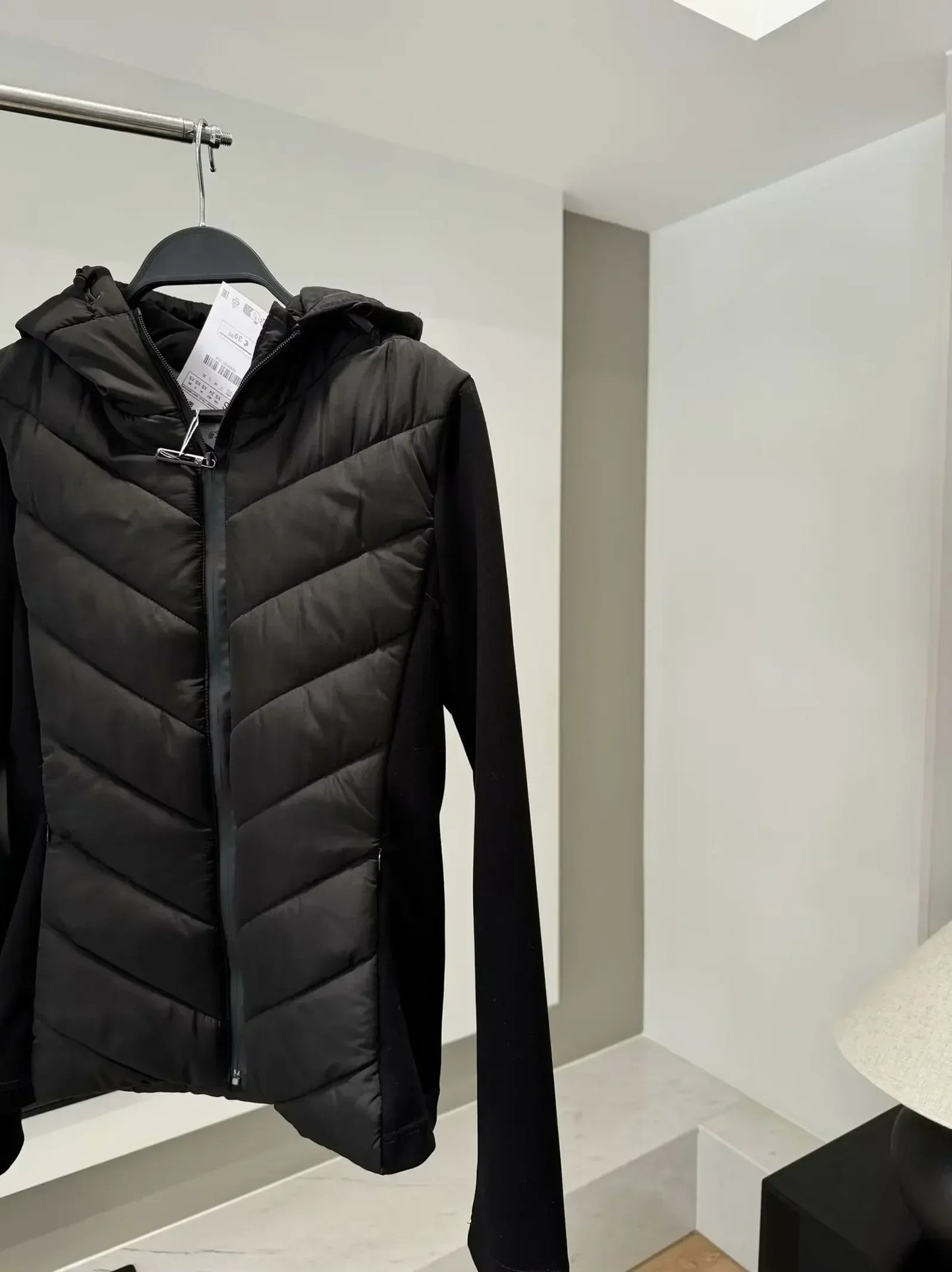 Women's 2024 New Fashion with Pocket Black Splicing Hooded Cotton Jacket Coat Retro Long Sleeve Zipper Women's Coat Chic Top