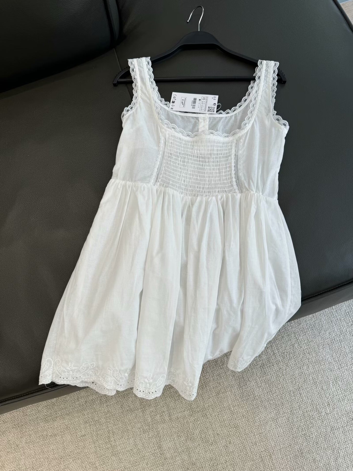 Women's new fashion embroidered lace decoration slim wide shoulder strap mini dress