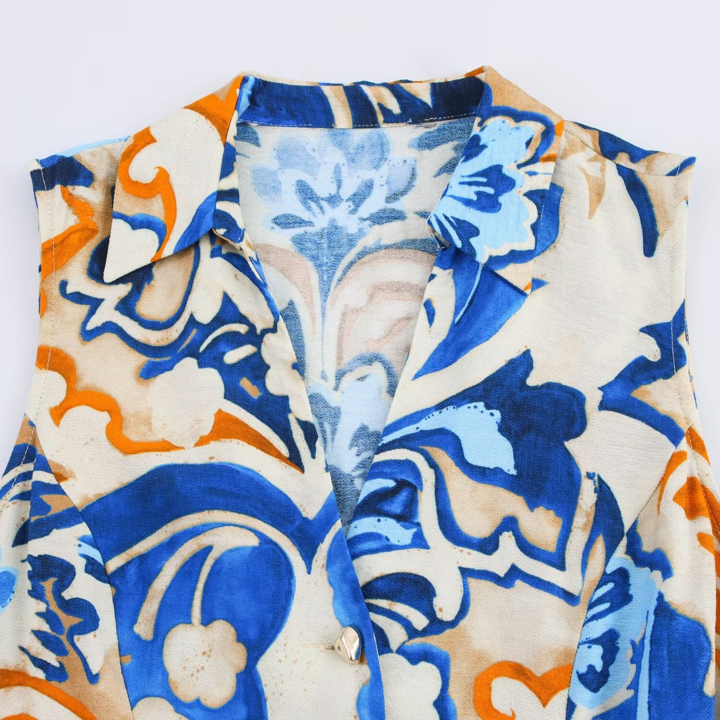 Women's new chic fashion With Belt slim single breasted printed shirt style MIDI dress retro sleeveless women's dress