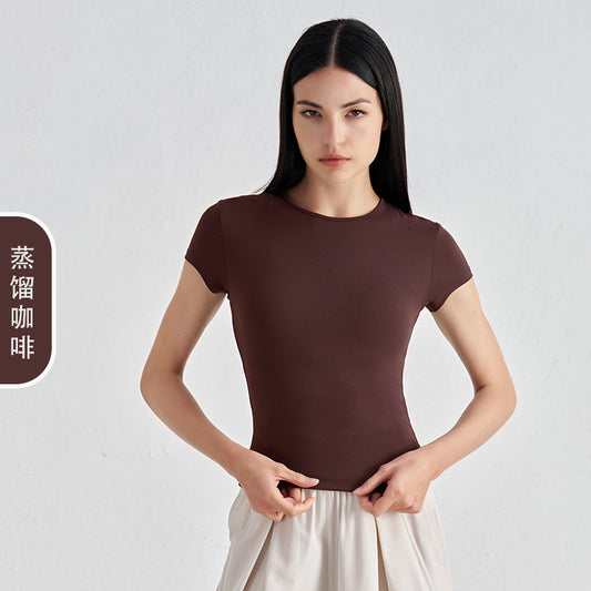 Women's New Comfortable Sports Short-sleeved Fitness Jacket Leisure Yoga Clothes Advanced Waist Slimming Yoga T-shirt