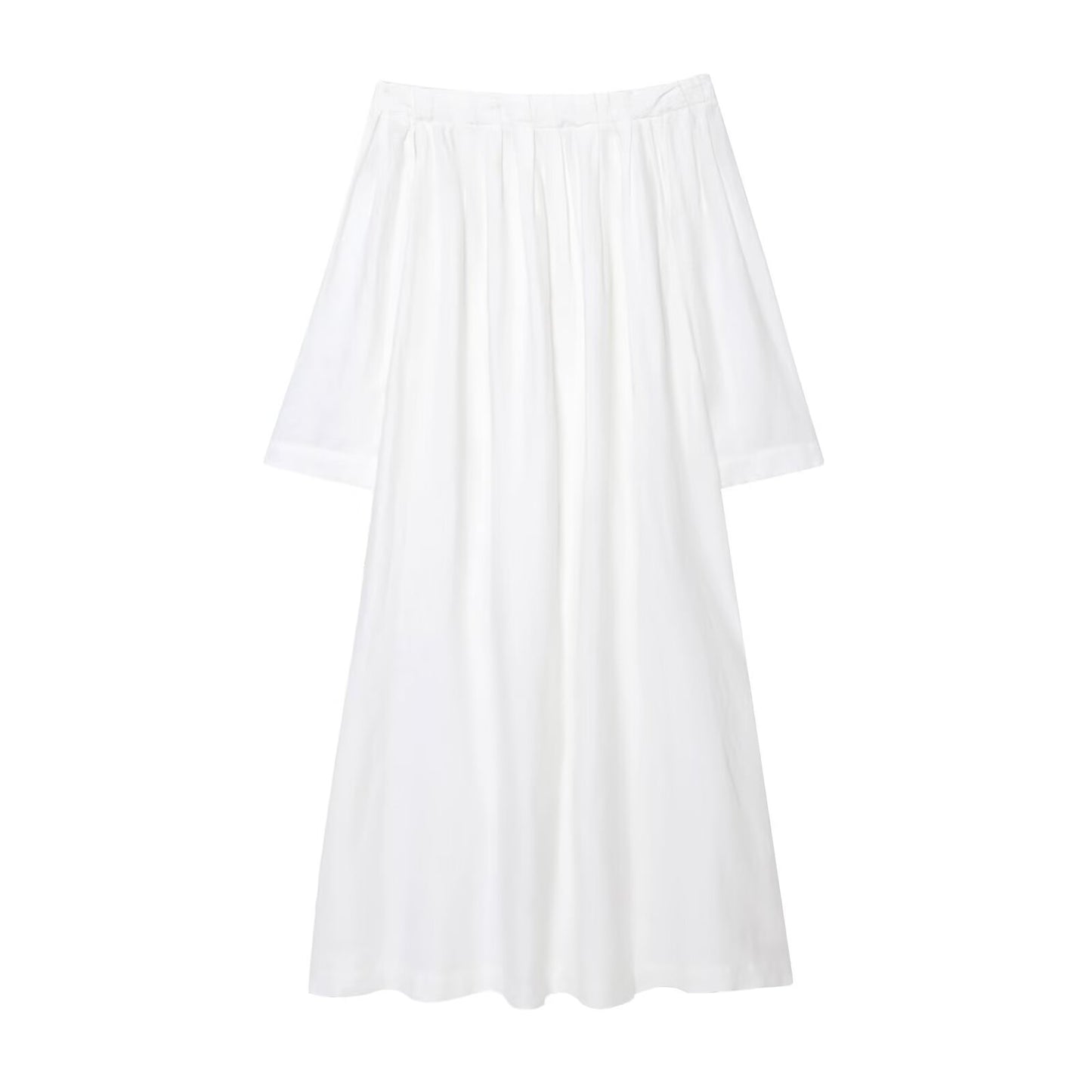 Women's New Fashion Loose Off Shoulder A-line Linen Blended Midi Dress