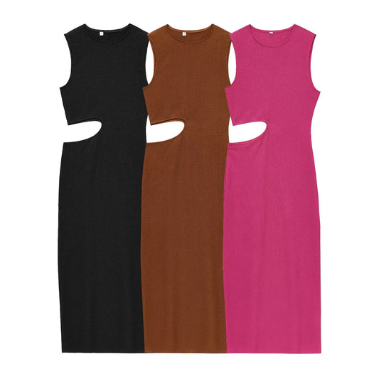 Women's 2025 New Fashion Open Design Sleeveless Tight Texture Midi Dress
