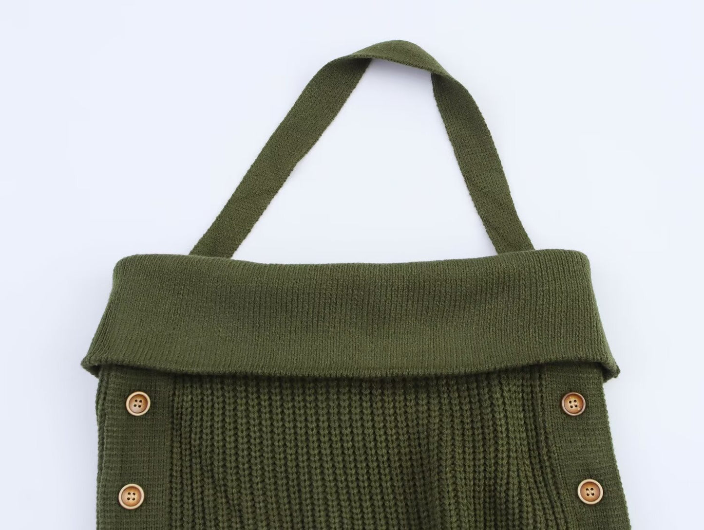 Women's new fashion button up decoration hanging neck collar strapless knit top