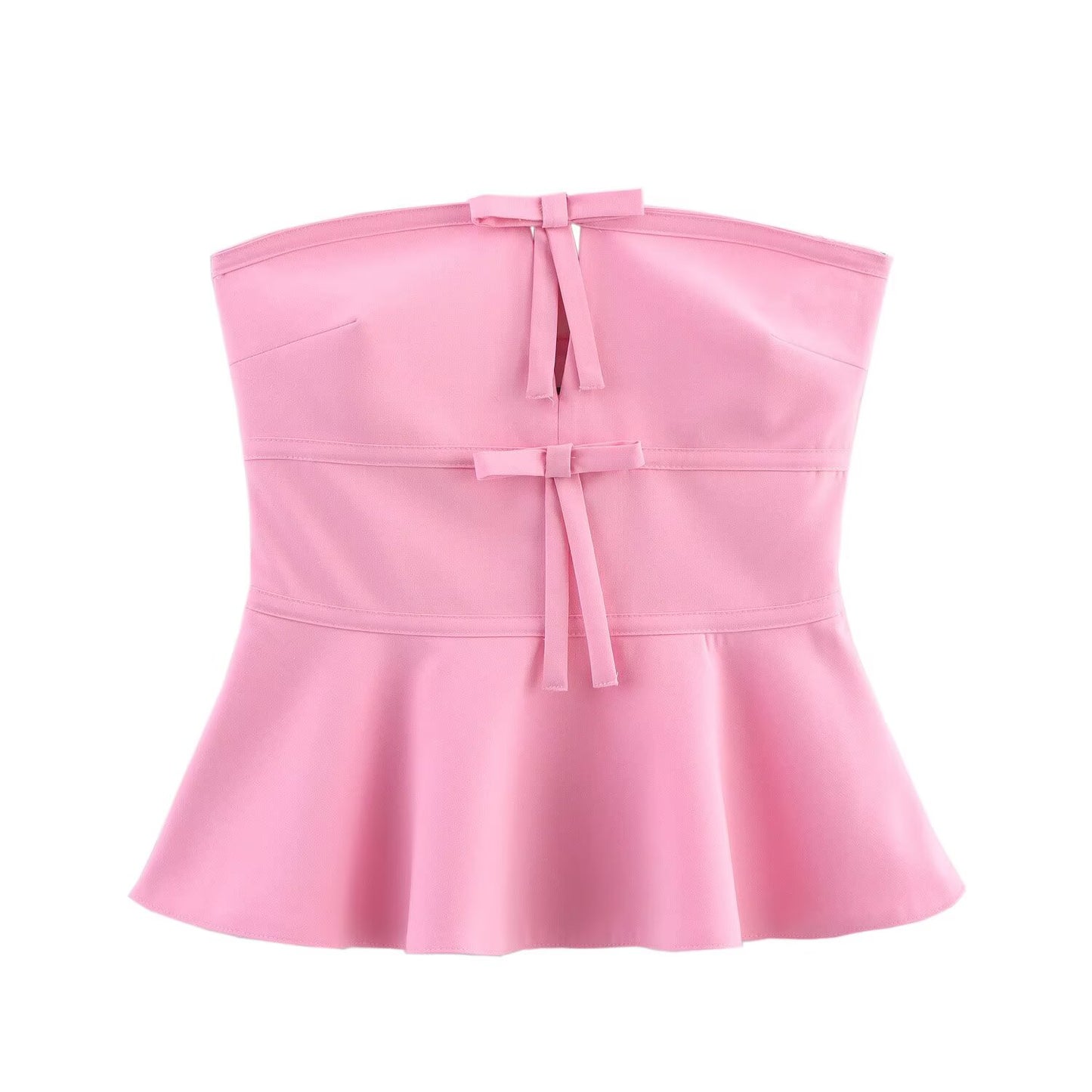 Women's new fashion bow decoration slim wide pleated hem strapless top retro sleeveless backless women's vest chic top