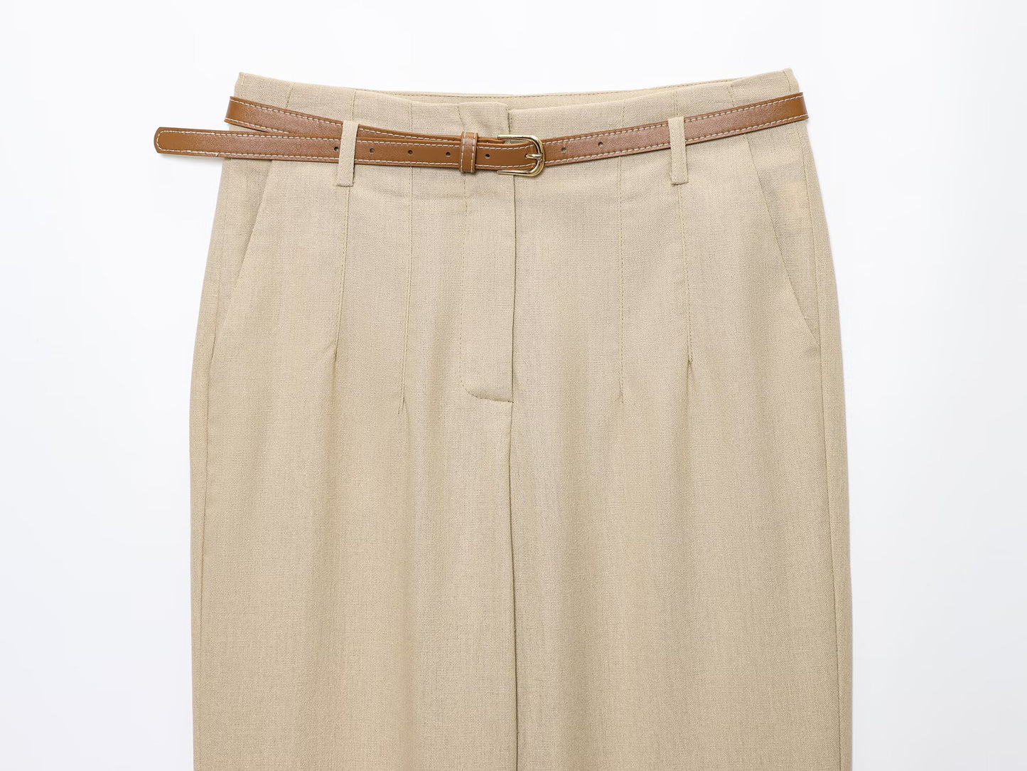 Women's new fashion with Belt vacation style casual pleated pants