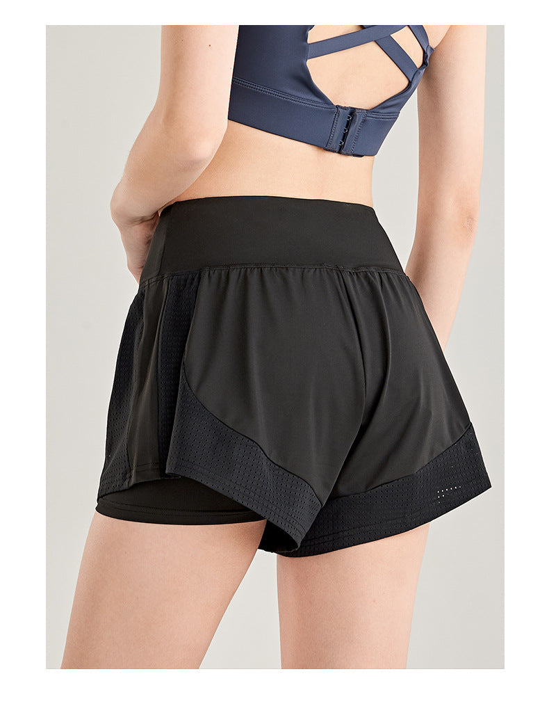 LU Women's Shorts Loose Running, Anti-exposure, Quick-drying Training Fake Two-piece Yoga Gym Hot Pants