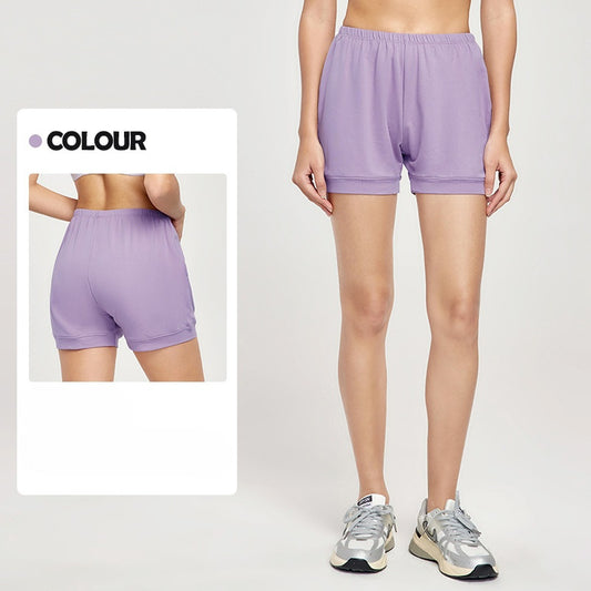 Women's New Fashion Joker Solid Color Cotton Loose Breathable Shorts Anti-exposure Elastic Fitness Yoga Shorts