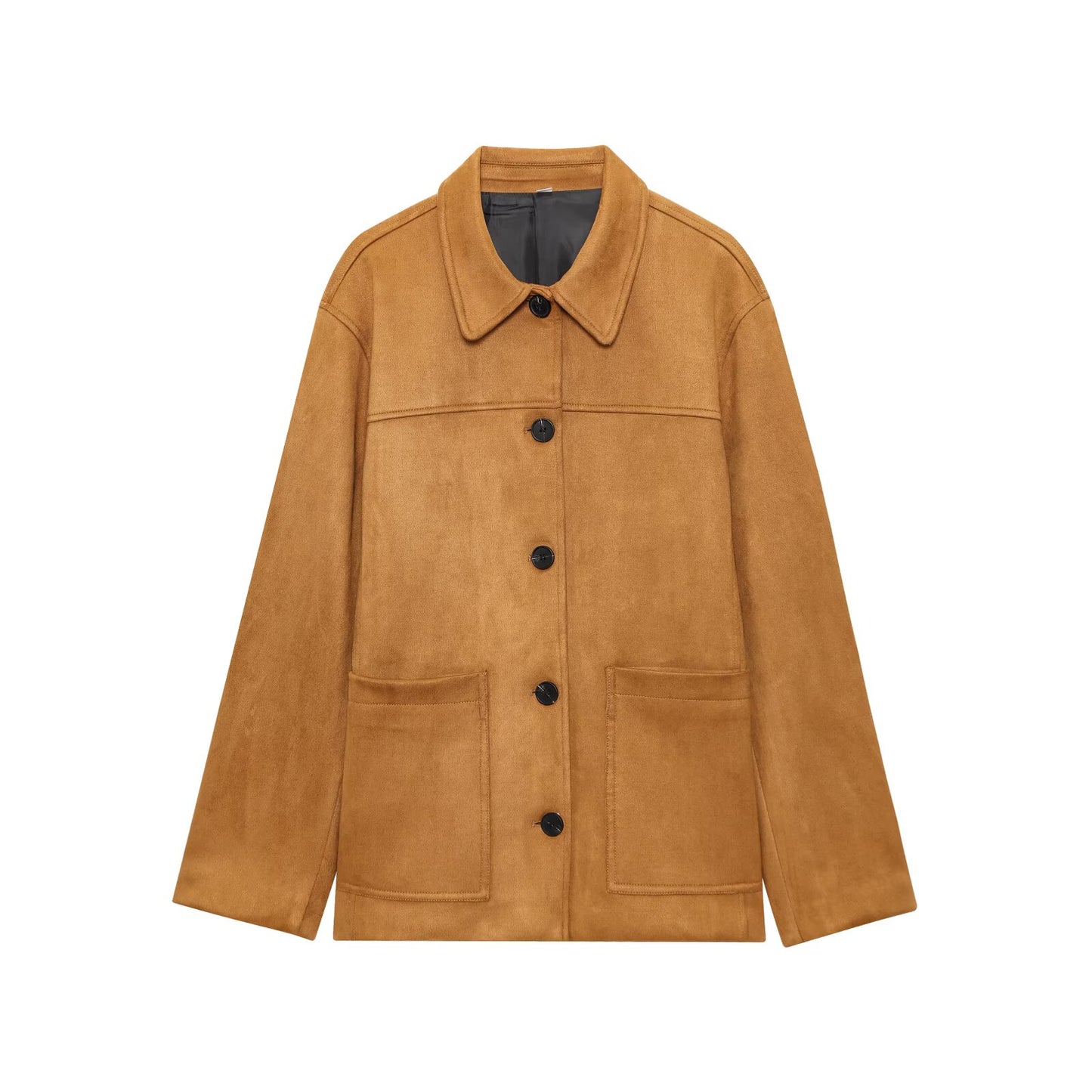 Women's new fashion loose long sleeved suede leather jacket Coat