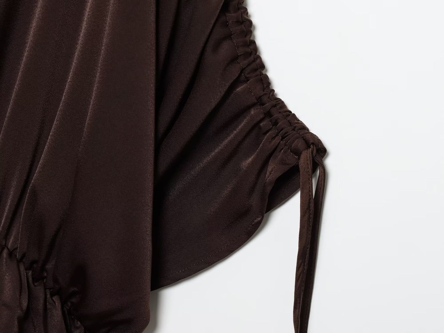 Women's new fashion pleated decoration V-neck satin textured shirt