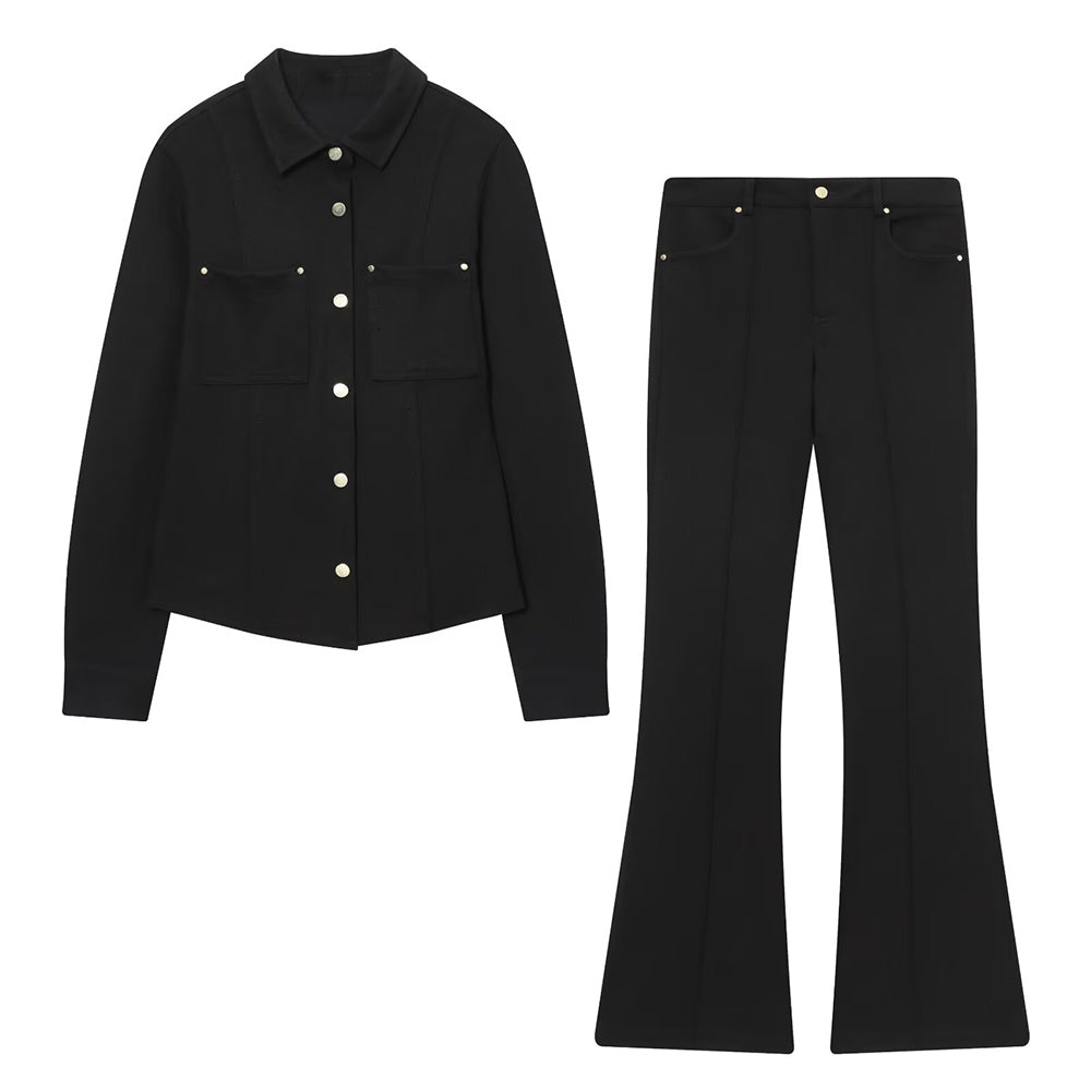 Women's 2 pieces slim single breasted crepe shirt+Pants