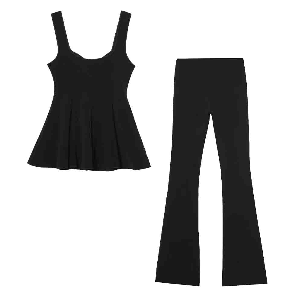 Women's new fashion short skirt style hem elastic slim wide shoulder strap top+Pants Women's suit