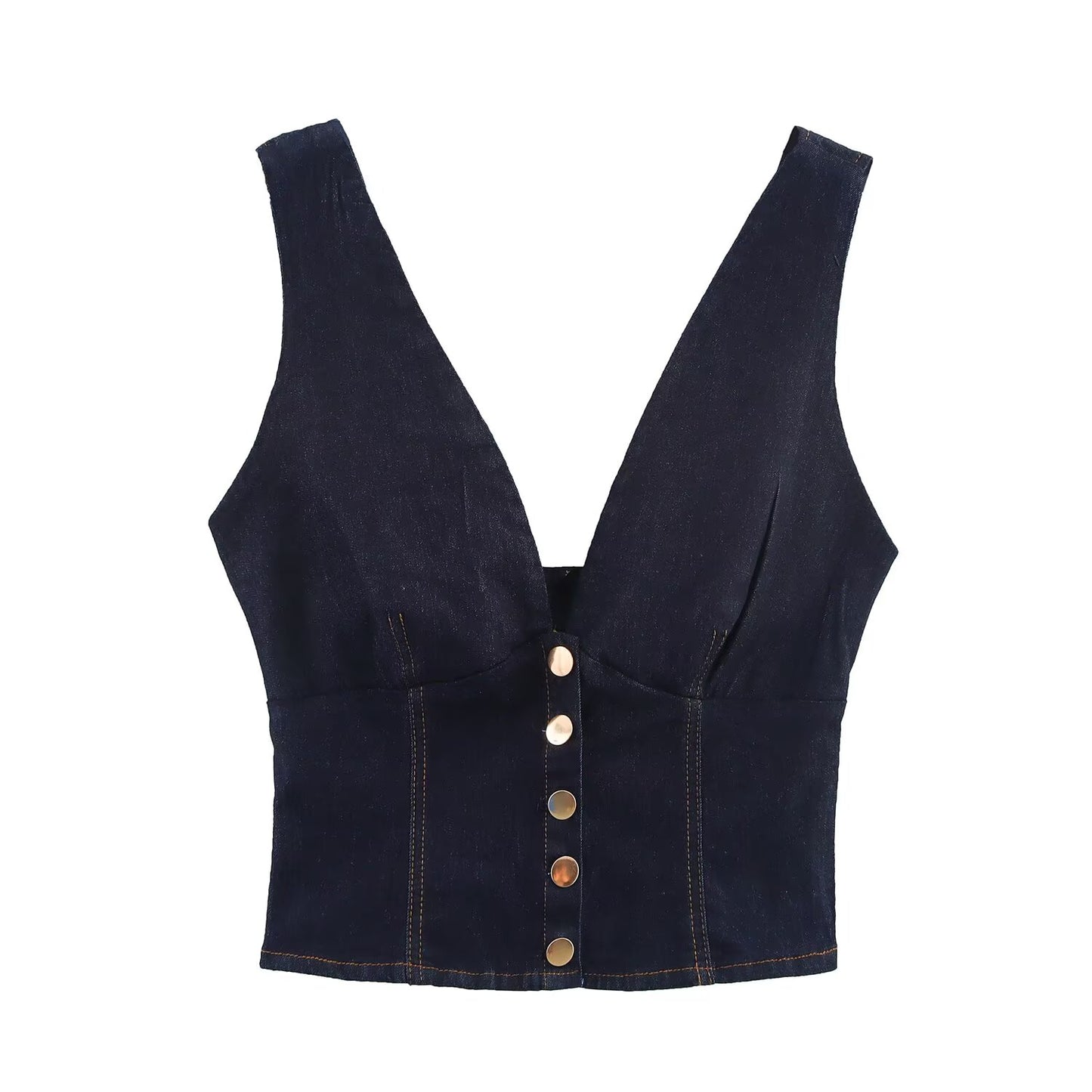 Women's new fashion short single breasted denim vest style top
