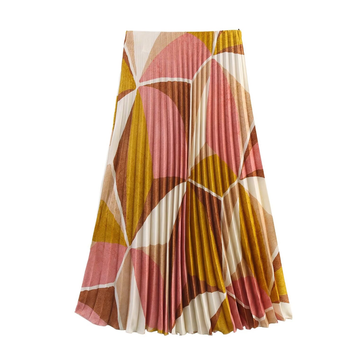 Women's new fashion casual satin texture geometric print hanging neck top retro sleeveless backless women's vest chic top+Skirts suit