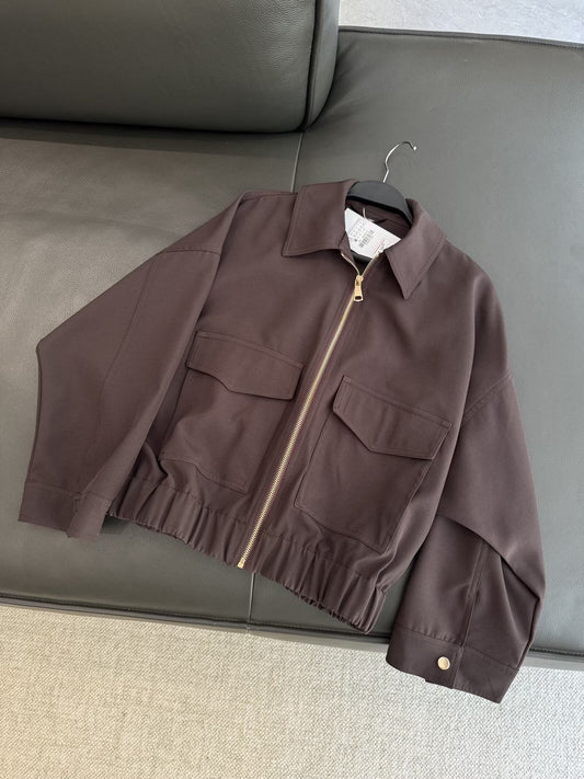 Women's new fashion loose long sleeved lapel zipper jacket Coat