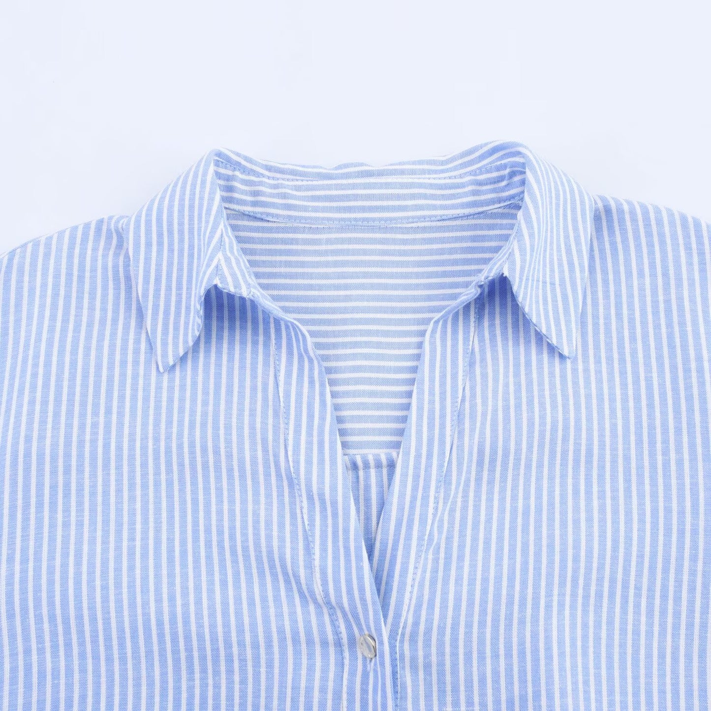 Women's new fashion casual single breasted linen blended striped shirt