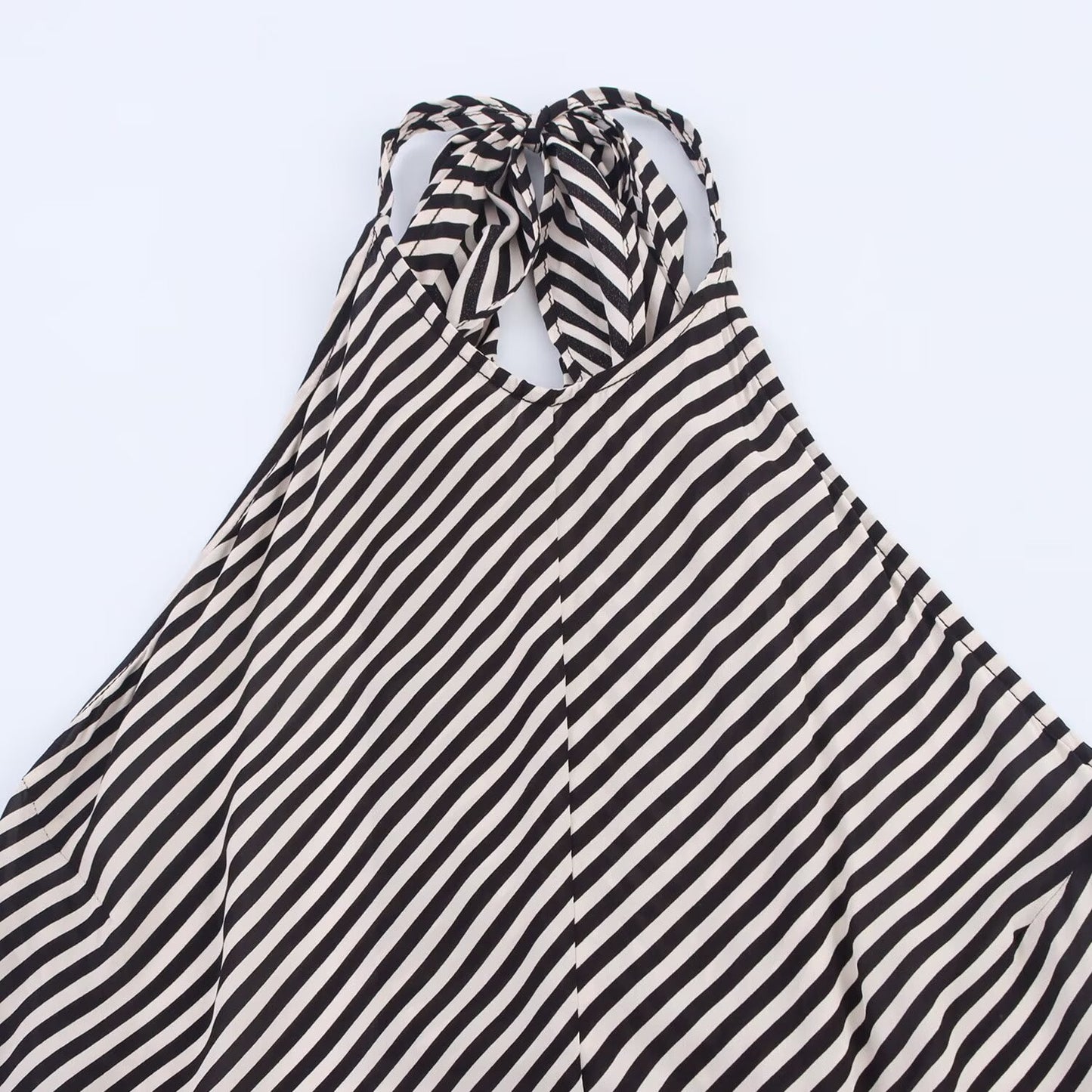 Women's New Fashion Sleeveless Striped Hanging Neck Midi Dress