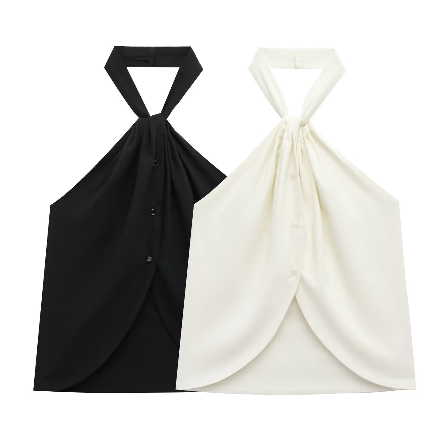 Women's new fashion casual single breasted linen blend hanging collar vest top