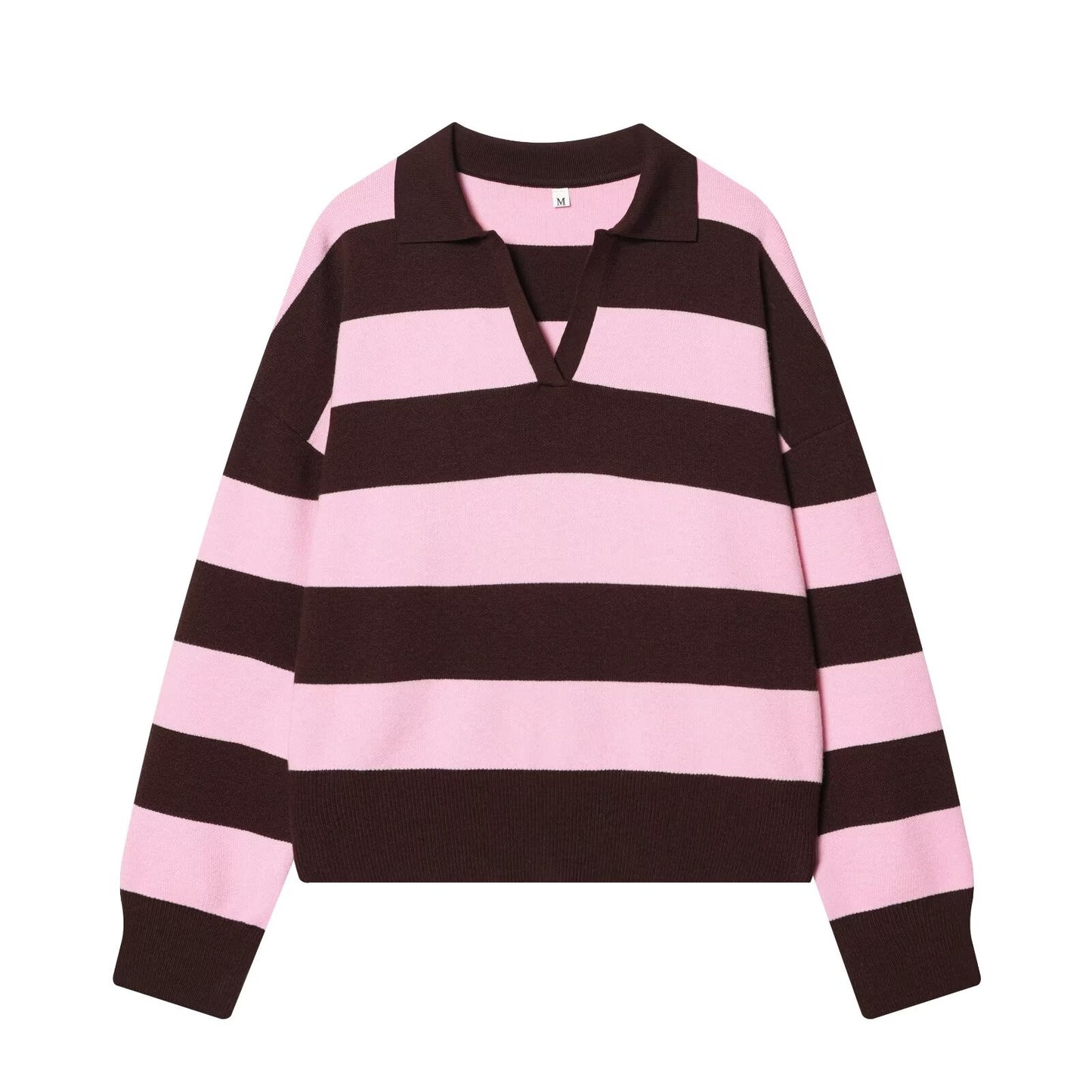 Women's casual striped knitted polo shirt