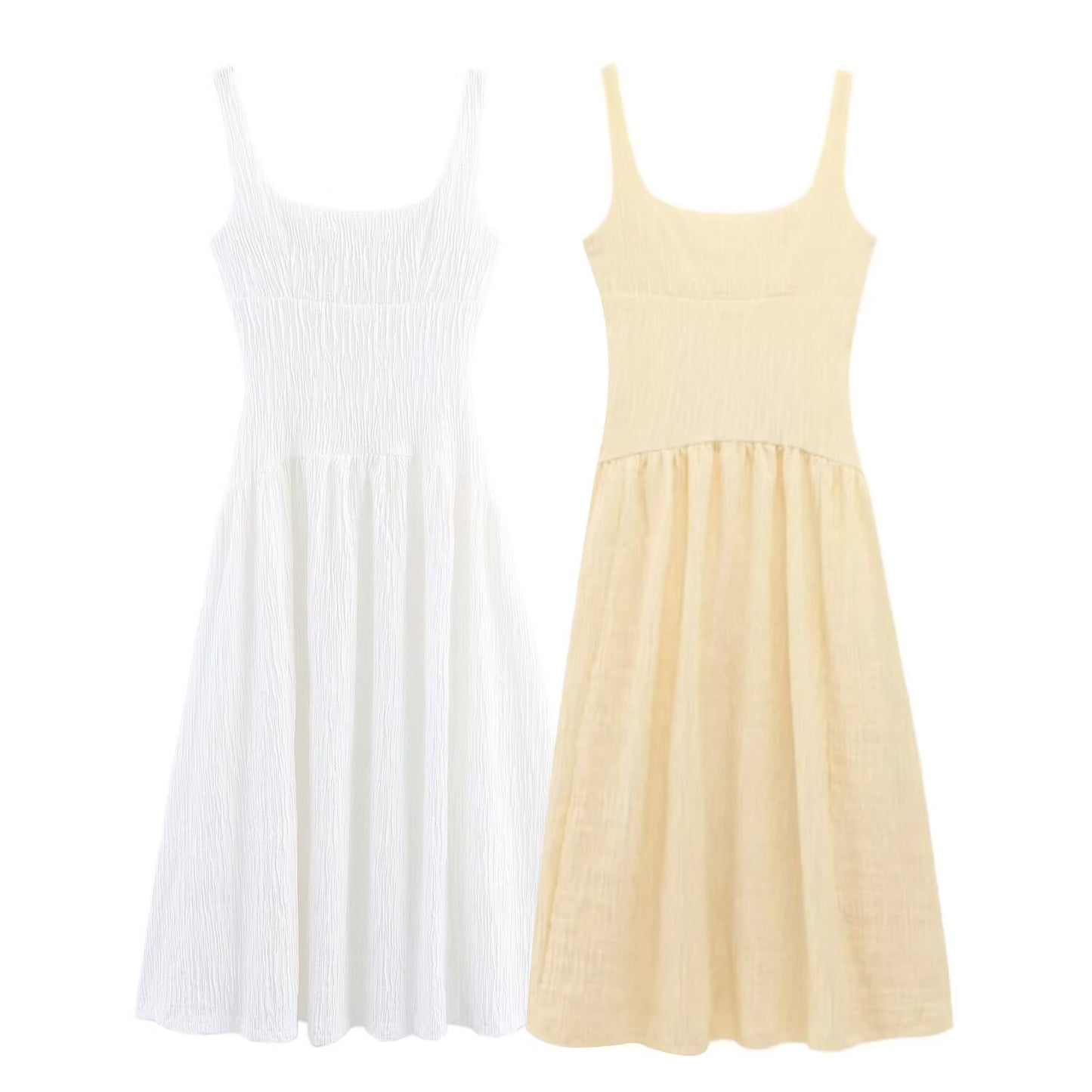 Women's new fashion texture sleeveless wide shoulder strap MIDI dress