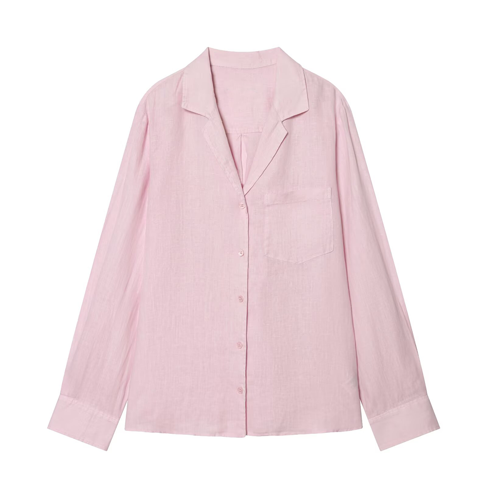 suit Women's 2 pieces pocket decoration linen blend shirt+Pants