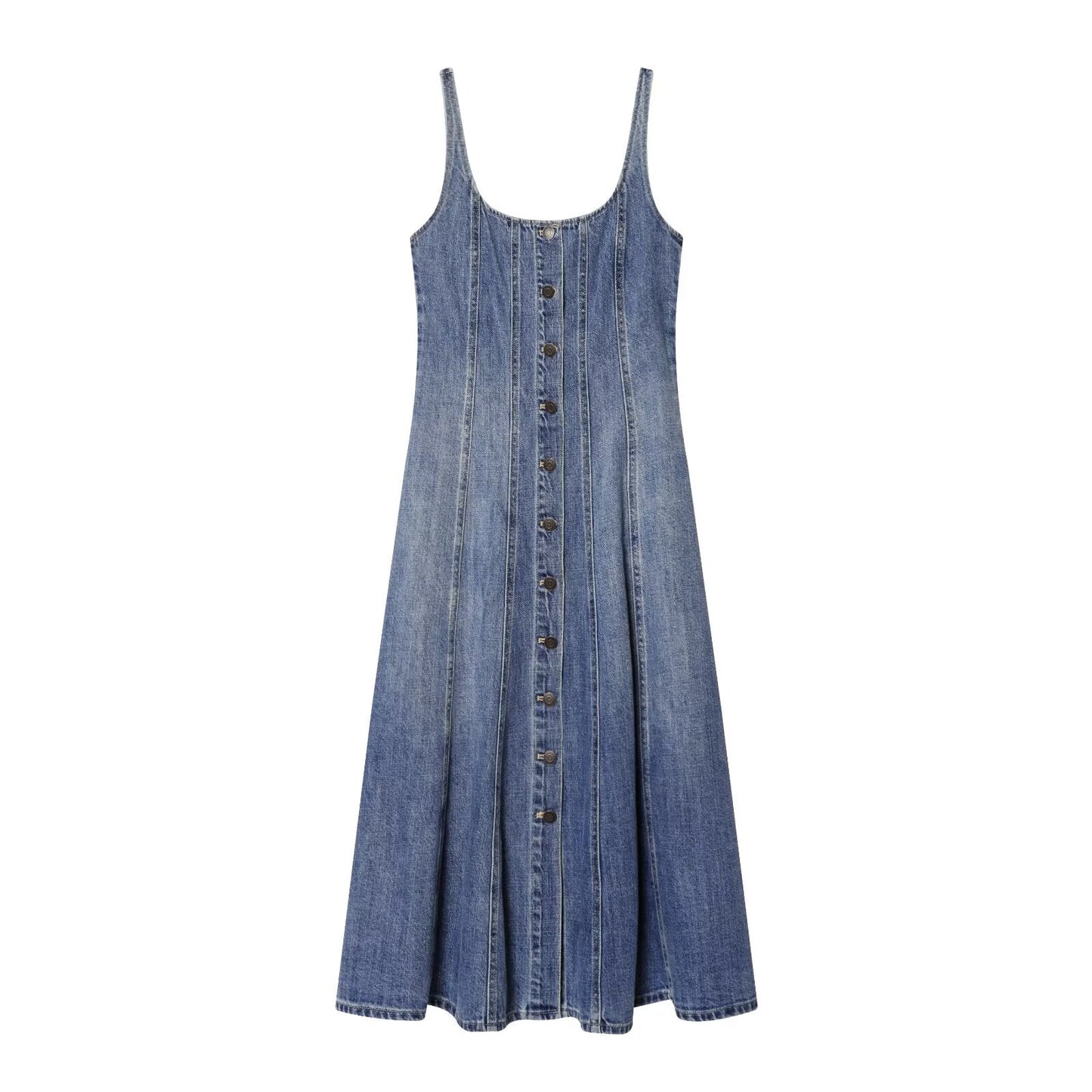 Women's retro buckle suspender denim dress