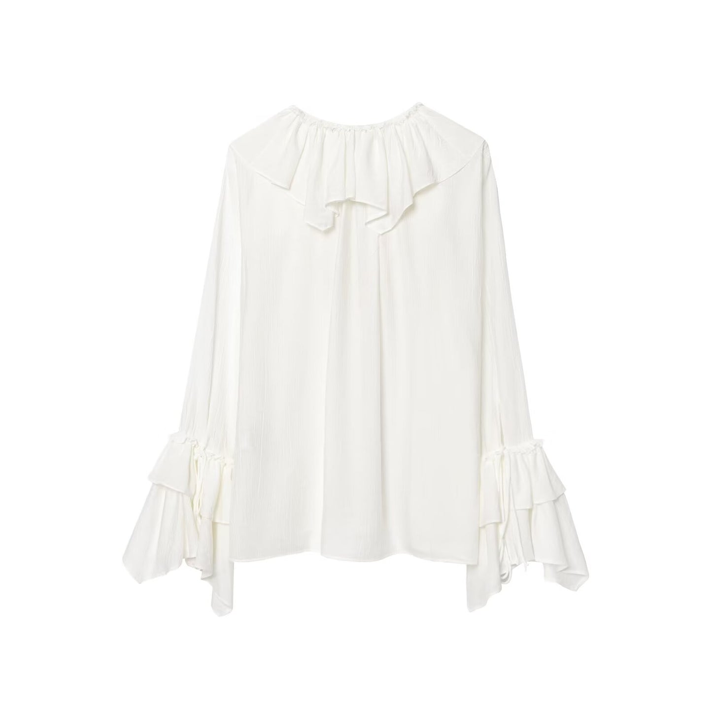 Women's new fashion layered decoration loose V-neck lace up long sleeved shirt