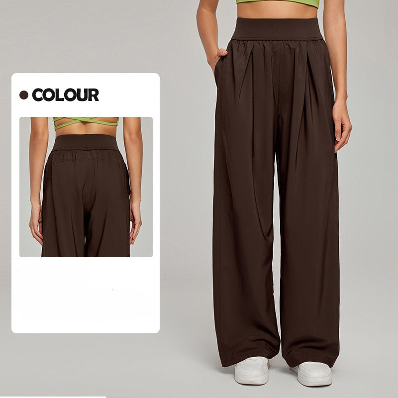 Women's new fashion Joker loose leisure sports high waist slim breathable straight pocket wide leg yoga pants.