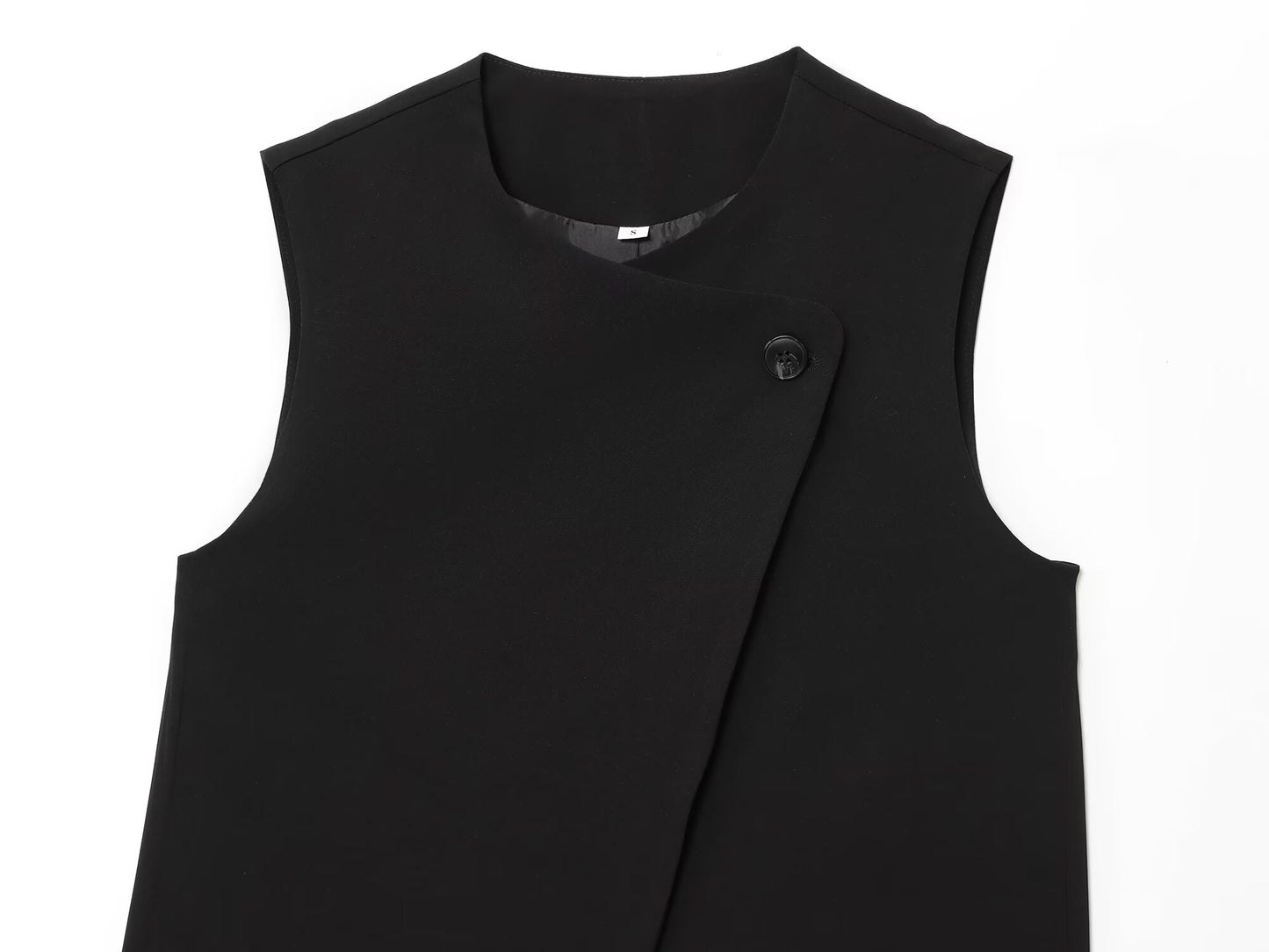 Women's new fashion black O Neck Button-up vest+Pants suit