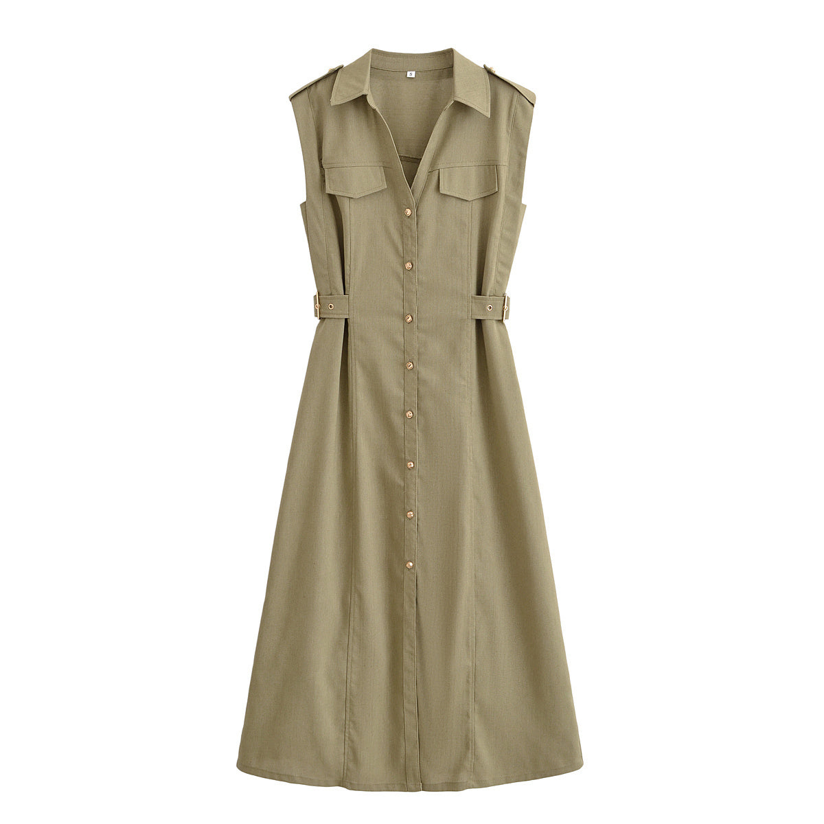 Women's new fashion Casual Linen Blended Shirt Style Midi Dress Retro Sleeveless Women's Dress