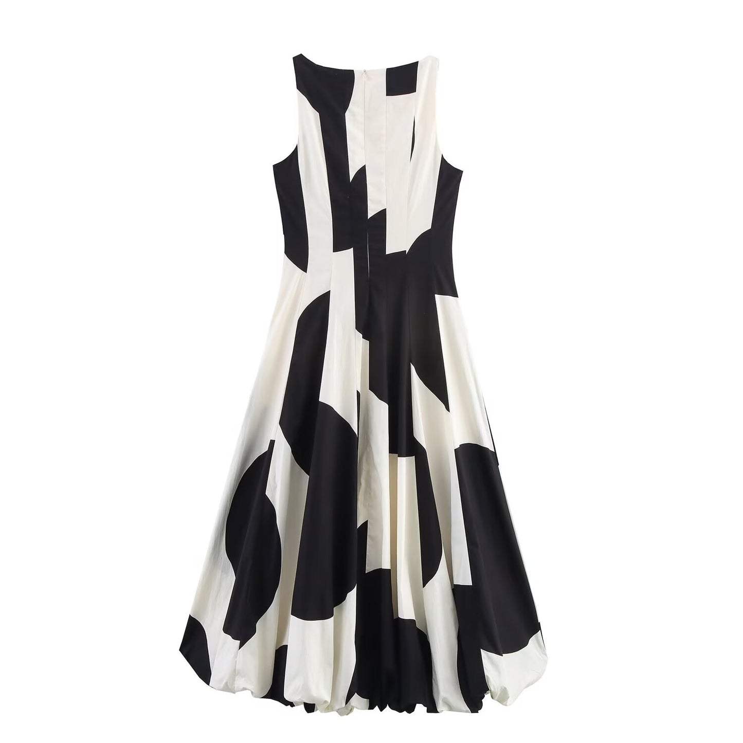 Women's' New Fashion balloon version sleeveless wide pleated print MIDI dress