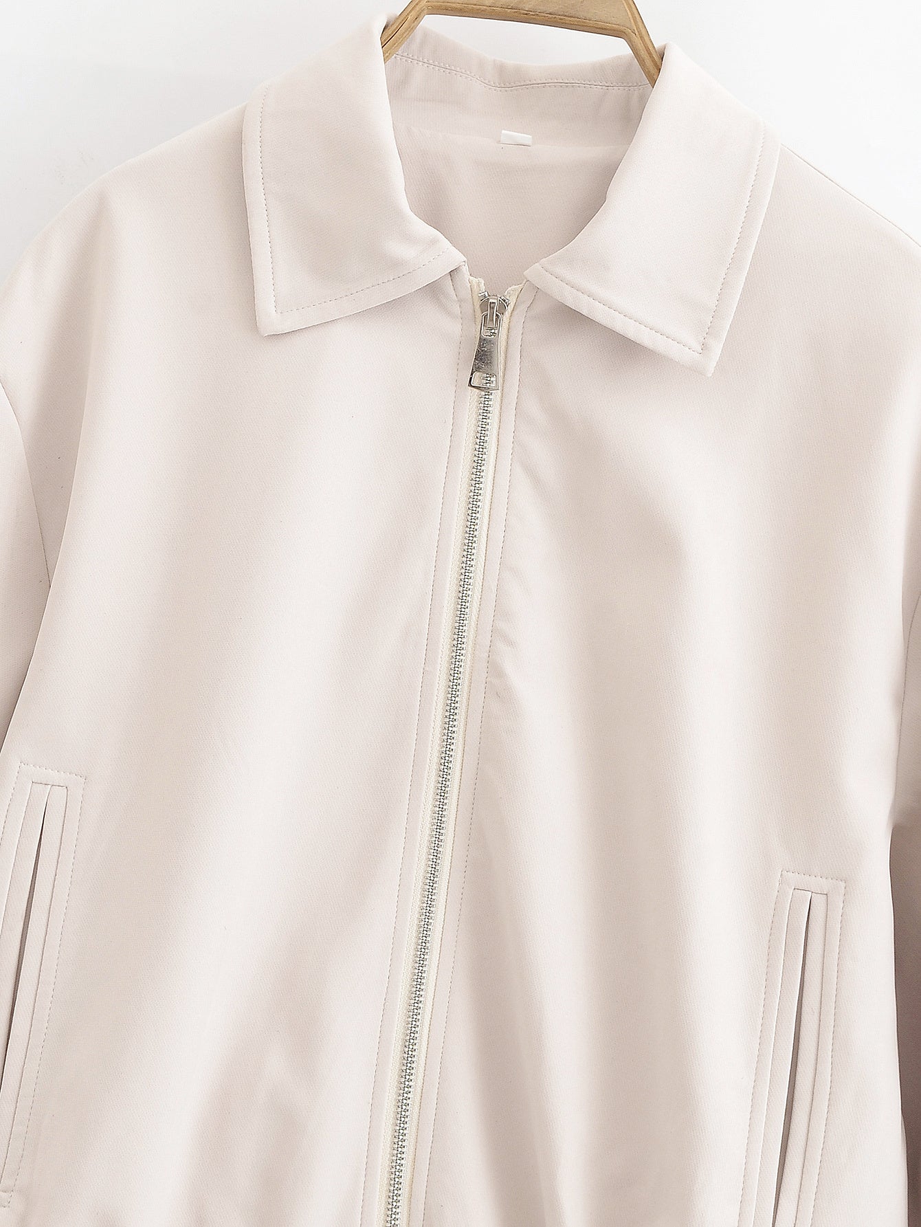 Women's new fashion lapel long sleeved zipper jacket Coat