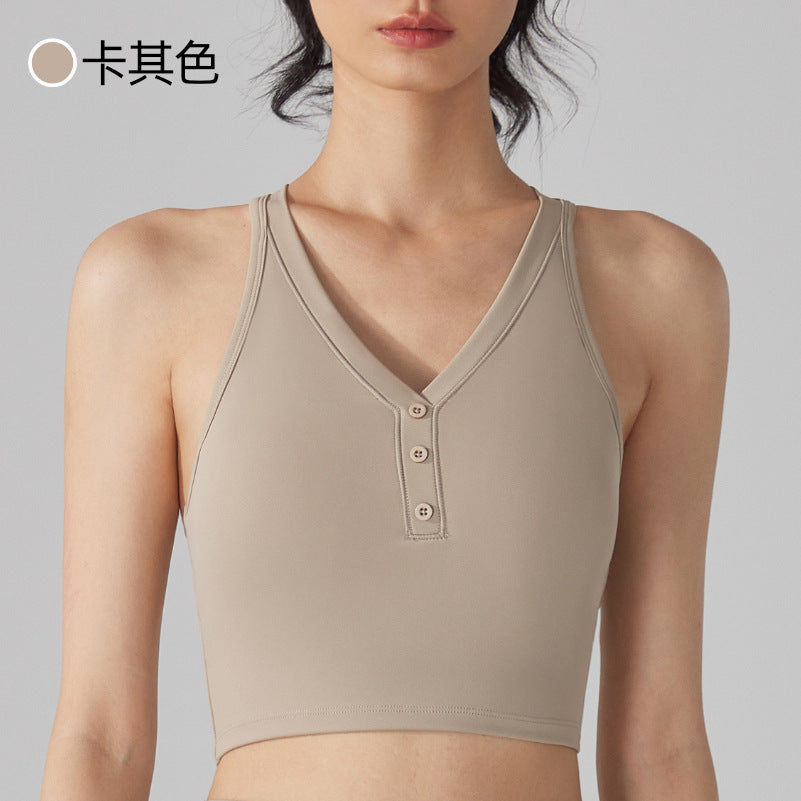 Women's New Fashion Joker Nude Antibacterial Chest Pad Sports Bra Cross Design Running Fitness Yoga Vest.