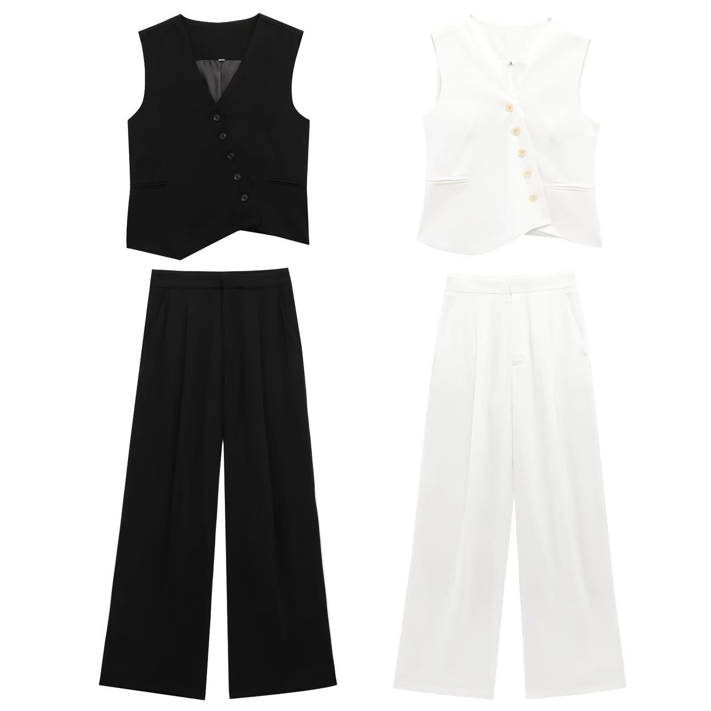 Women's new fashion V-neck asymmetrical Button-up vest+Pants suit