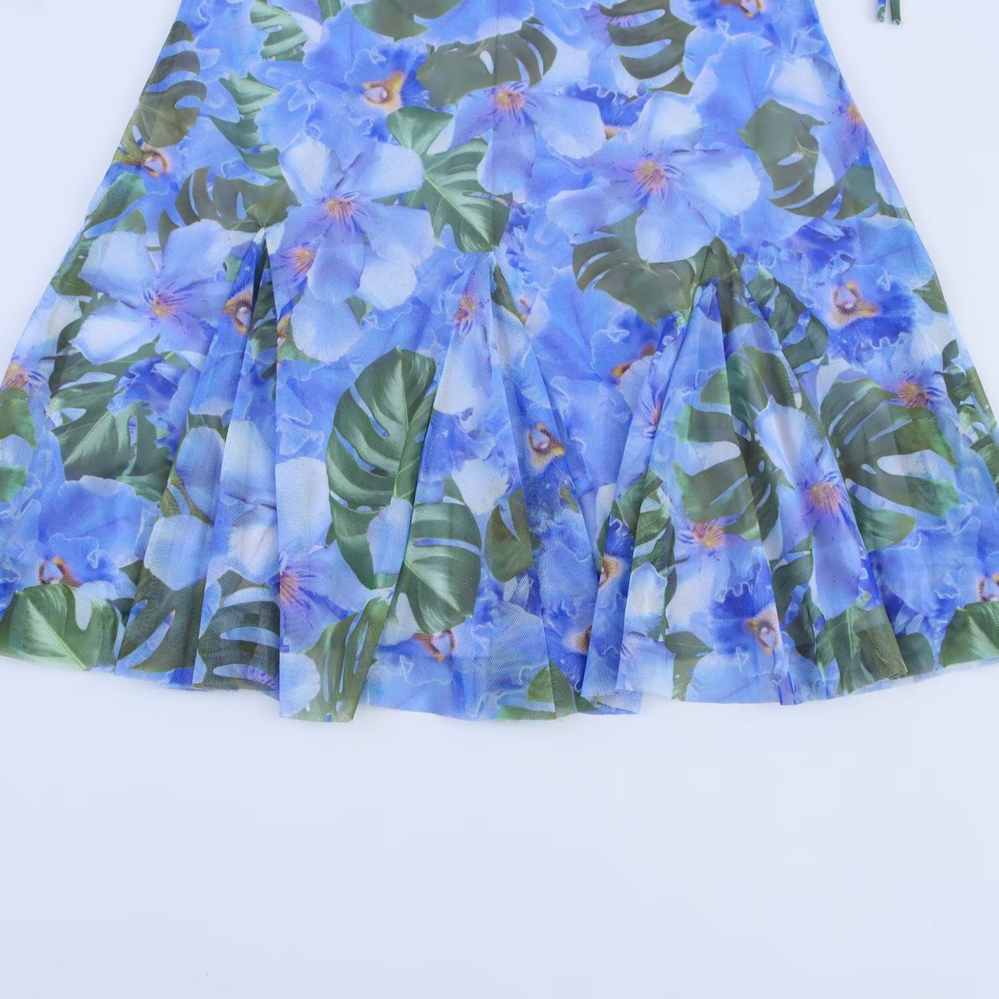 Women's 2025 New Fashion Printed Tulle suspender Mini Dress