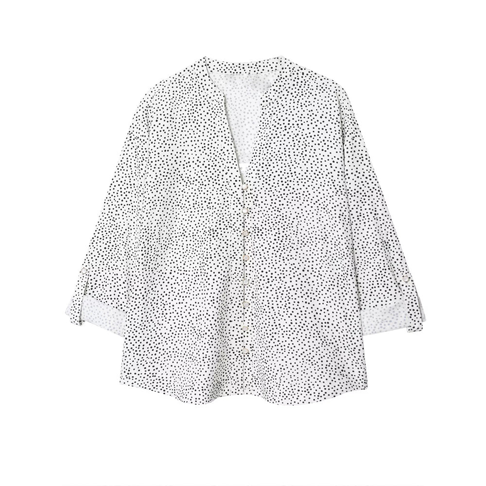 Women's new fashion adjustable design long sleeved polka dot shirt