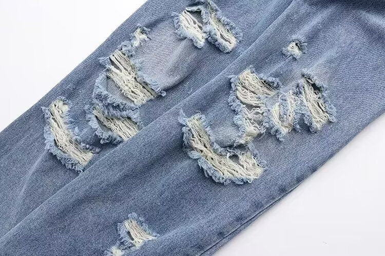 Ladies 2025 New Fashion Broken hole decoration Casual Versatile High Waist Jeans