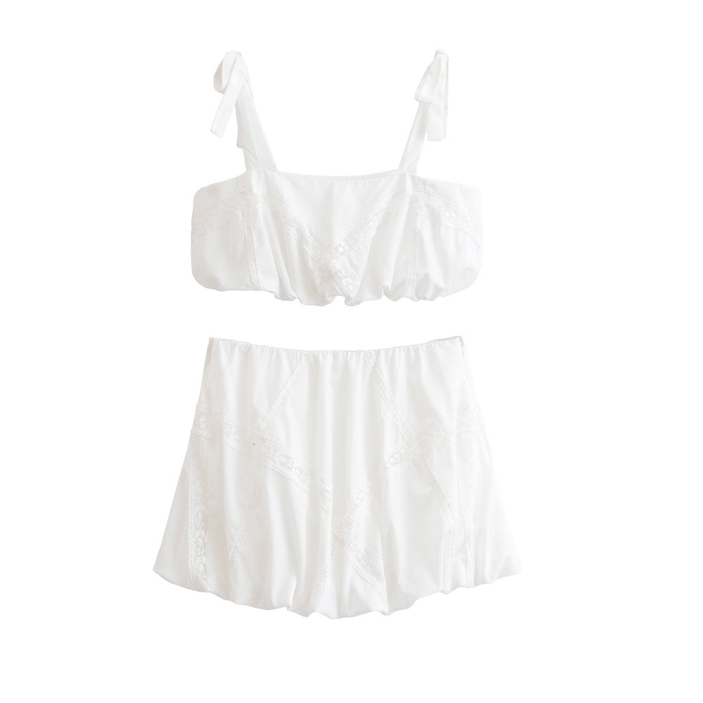 Women's New Fashion Lace Splicing Corset style suspender Top+Skirts Women's Suit