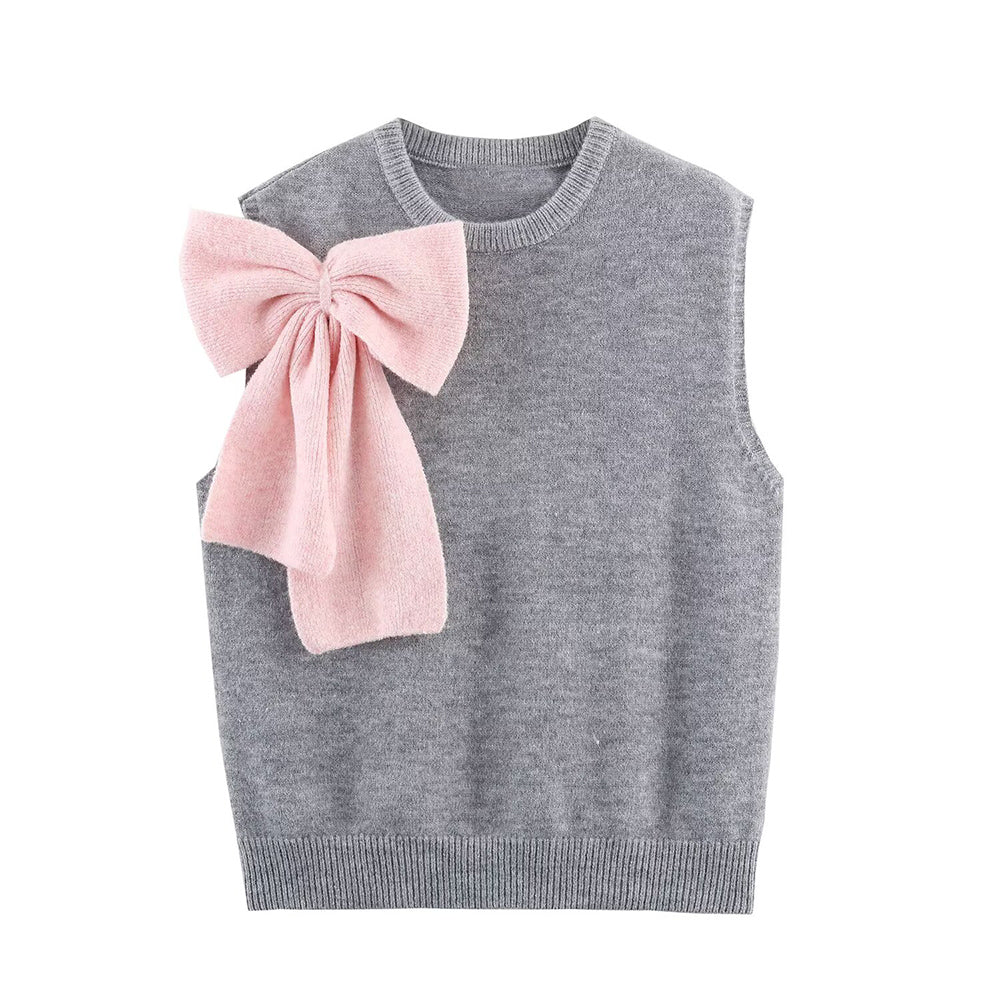 Women's new fashion bow decoration knitted vest style top