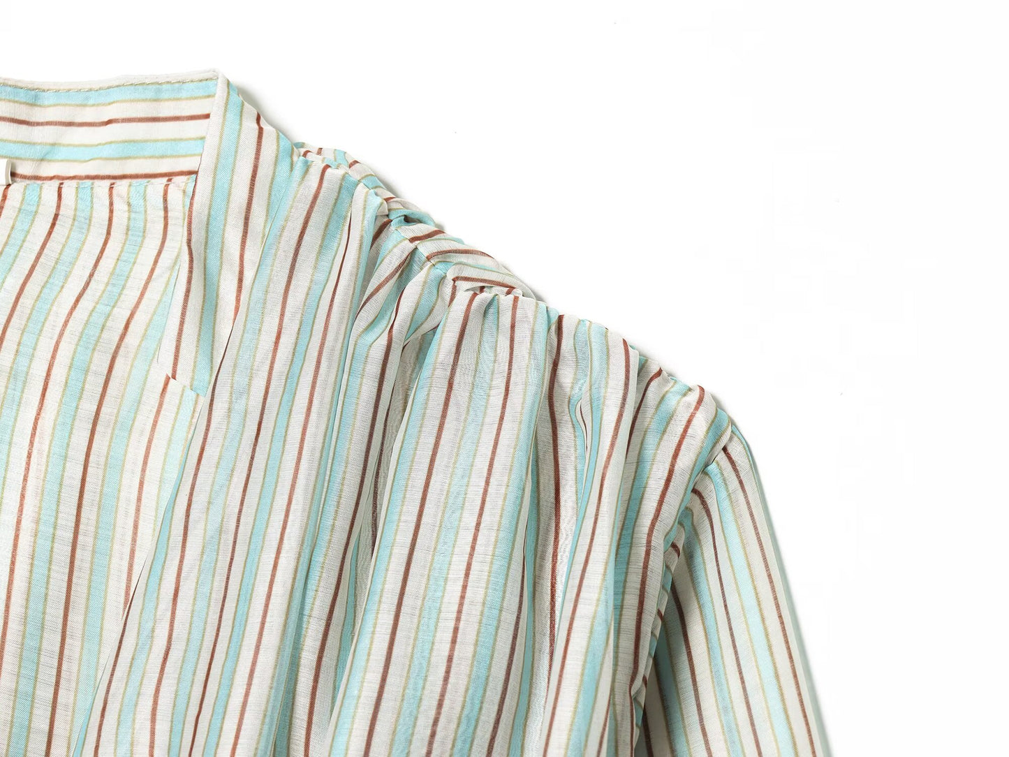 Women's V-neck striped waist cinched shirt