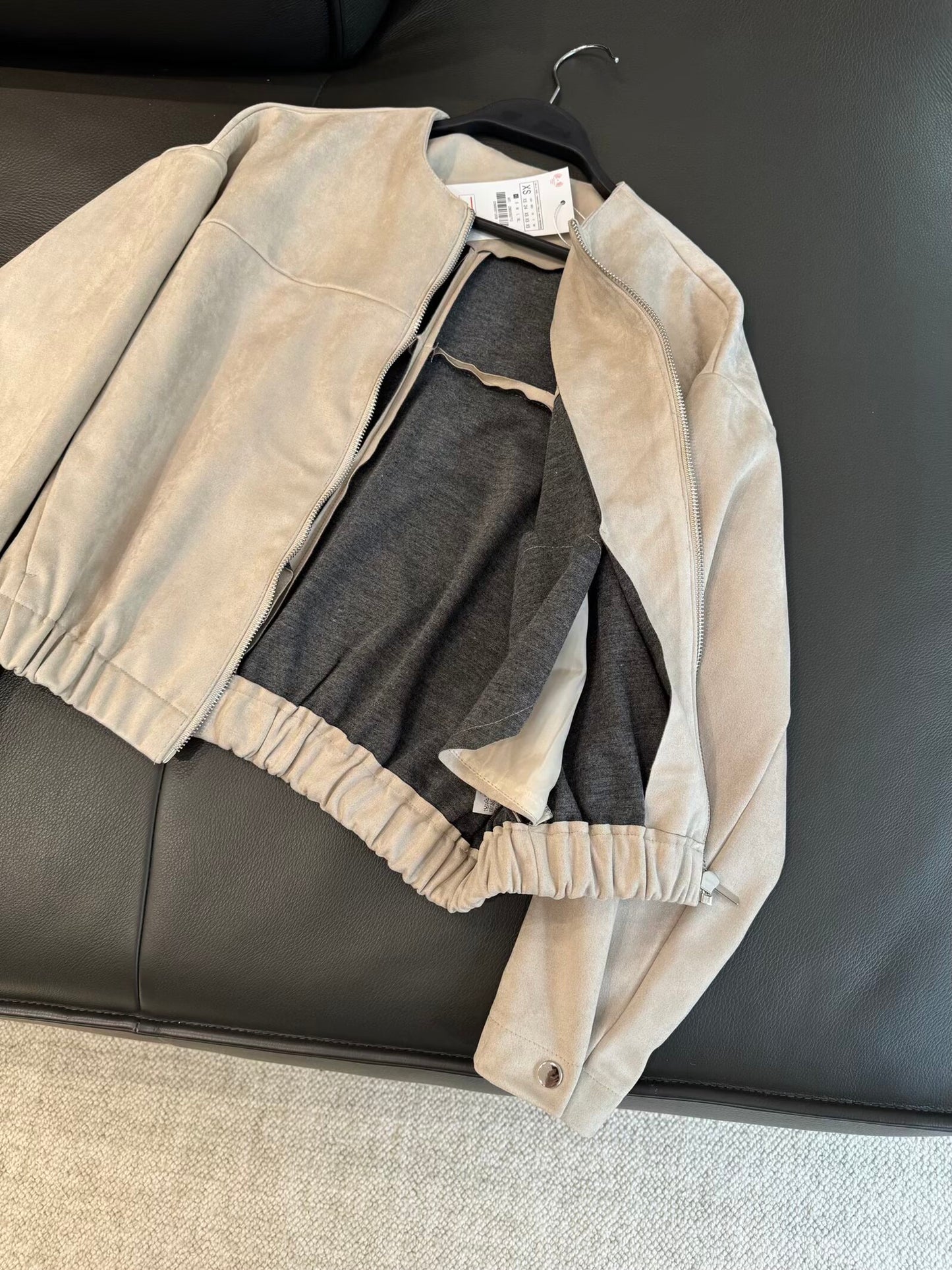 Women's new fashion anti suede effect O Neck zipper jacket Coat