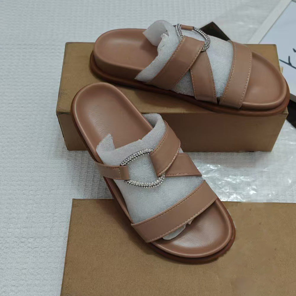 Women's New Fashion Casual Joker Platform Comfortable Wearing Rhinestone Plus Size Sandals and Slippers.