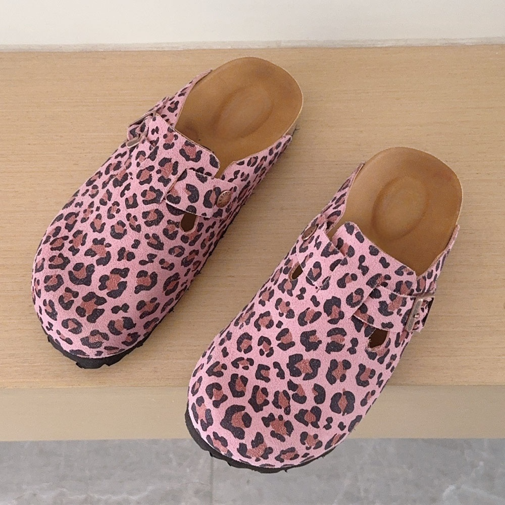 Women's 2026 new fashion cork Leopard round-headed slippers