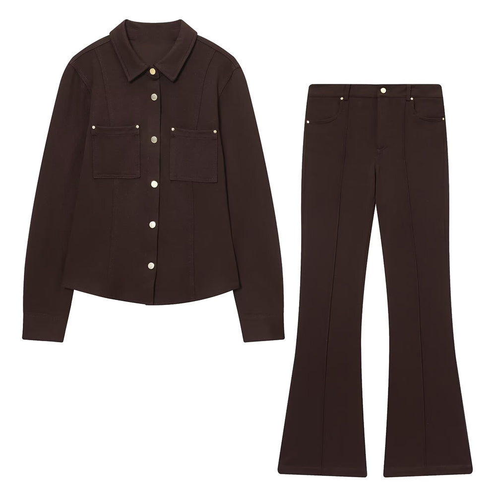 Women's 2 pieces slim single breasted crepe shirt+Pants