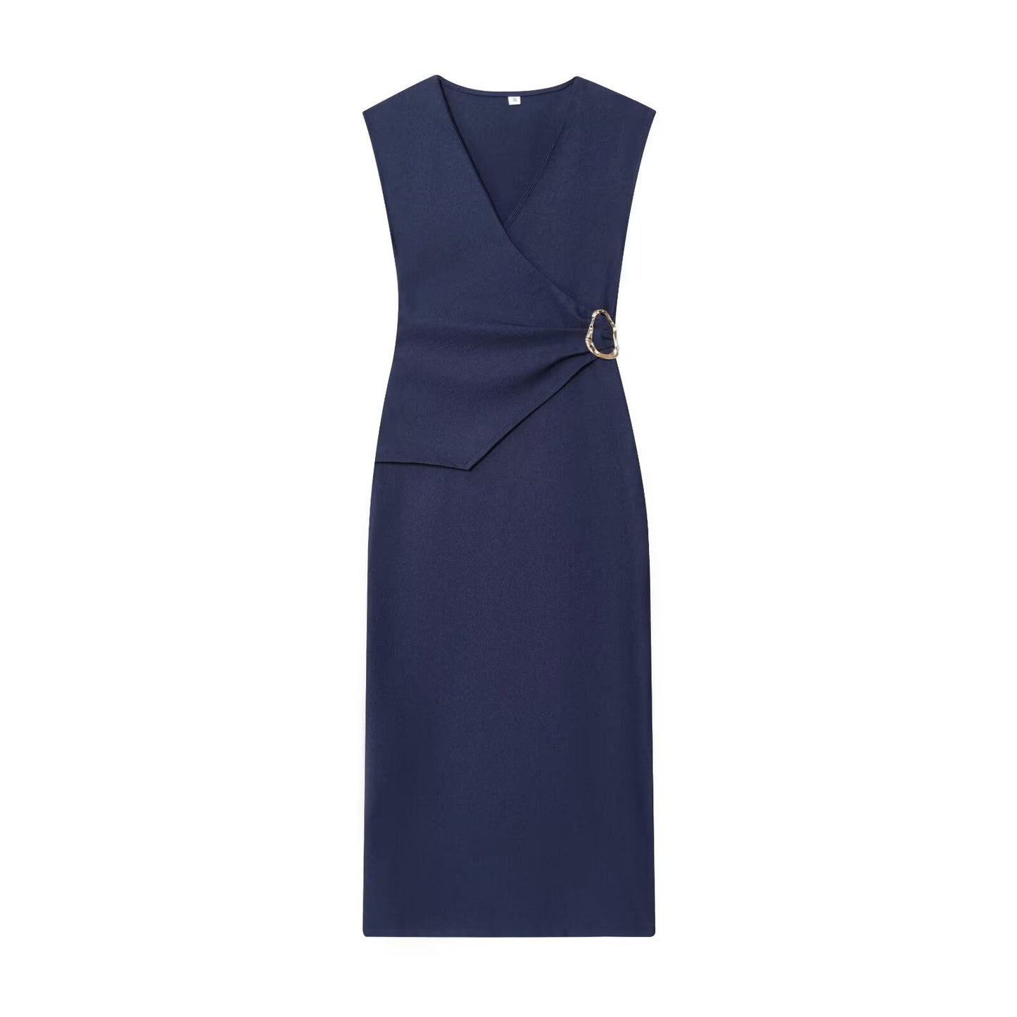 Women's 2025 new fashion pleated V-neck Twill Midi dress