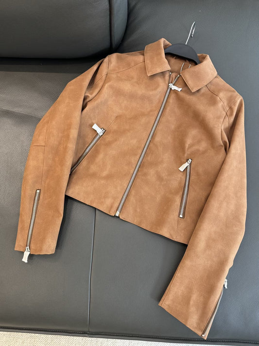 Women's 2025 new fashion short lapel Faux Leather jacket Coat