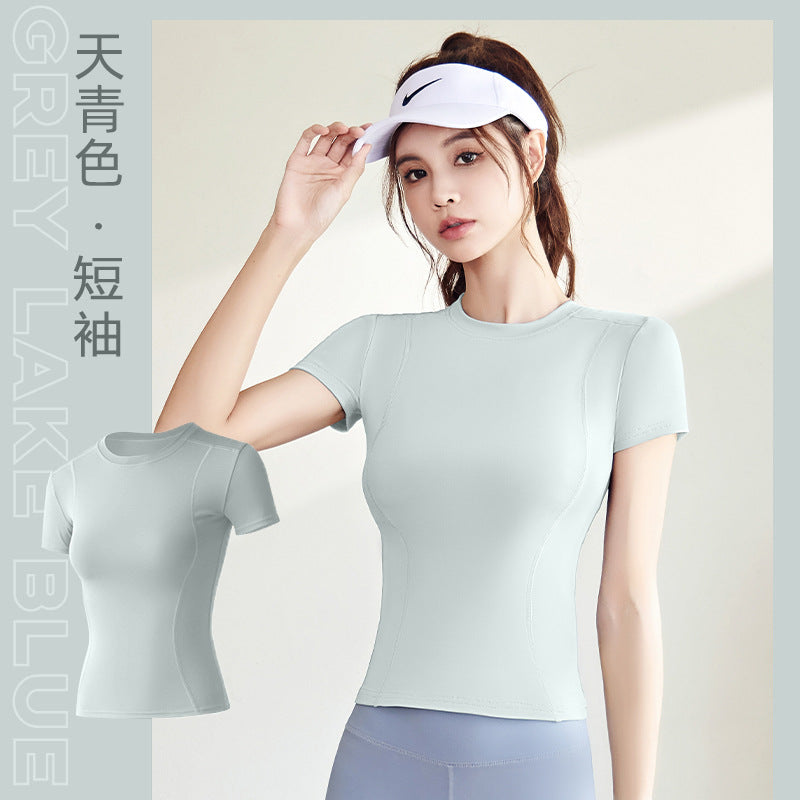 LU Women's new thin sports tight yoga clothes short sleeve top running fitness T-shirt