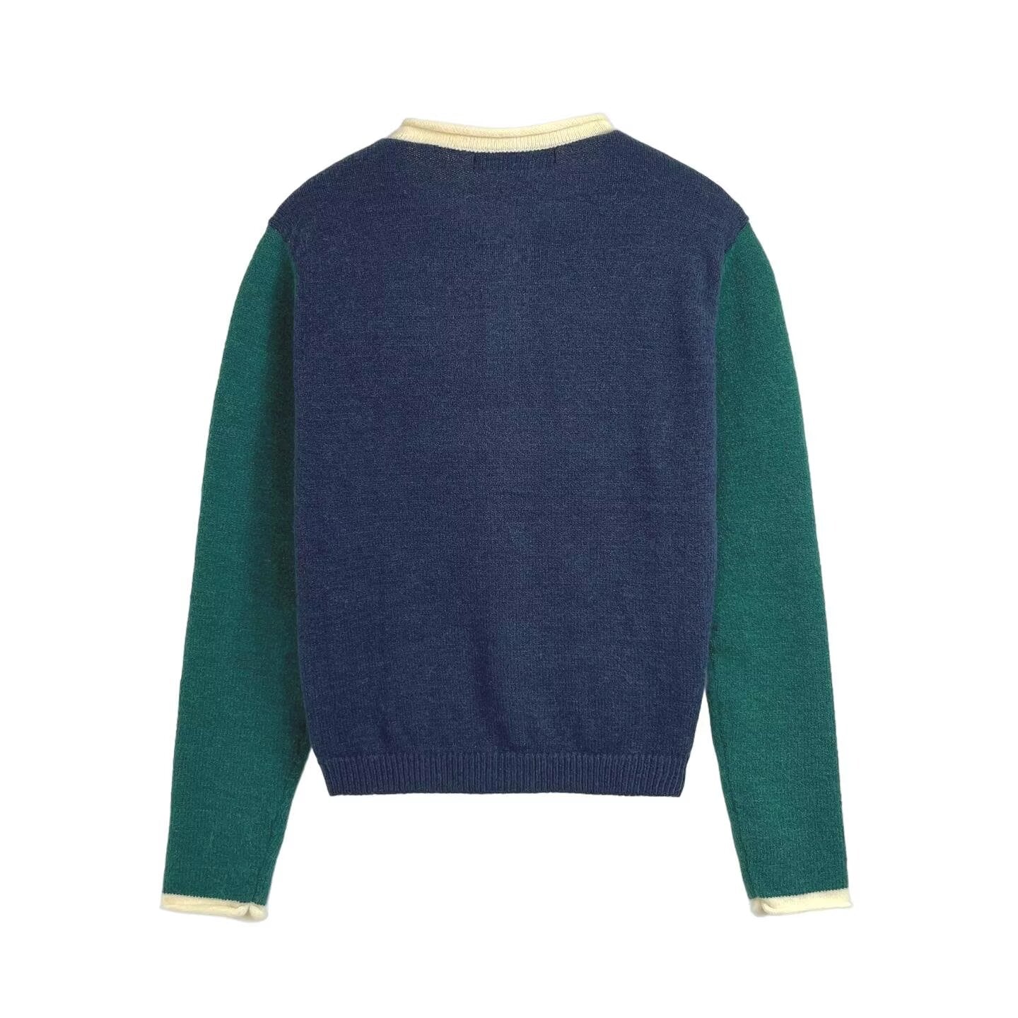 Women's new fashion O Neck long sleeved contrasting knitted Coat