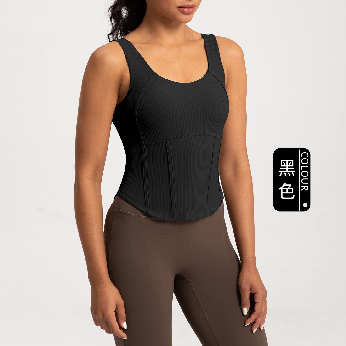 LU Women's Yoga Vest One-piece Slim Abdominal Waist Fitness Rib Top with Chest Cushion