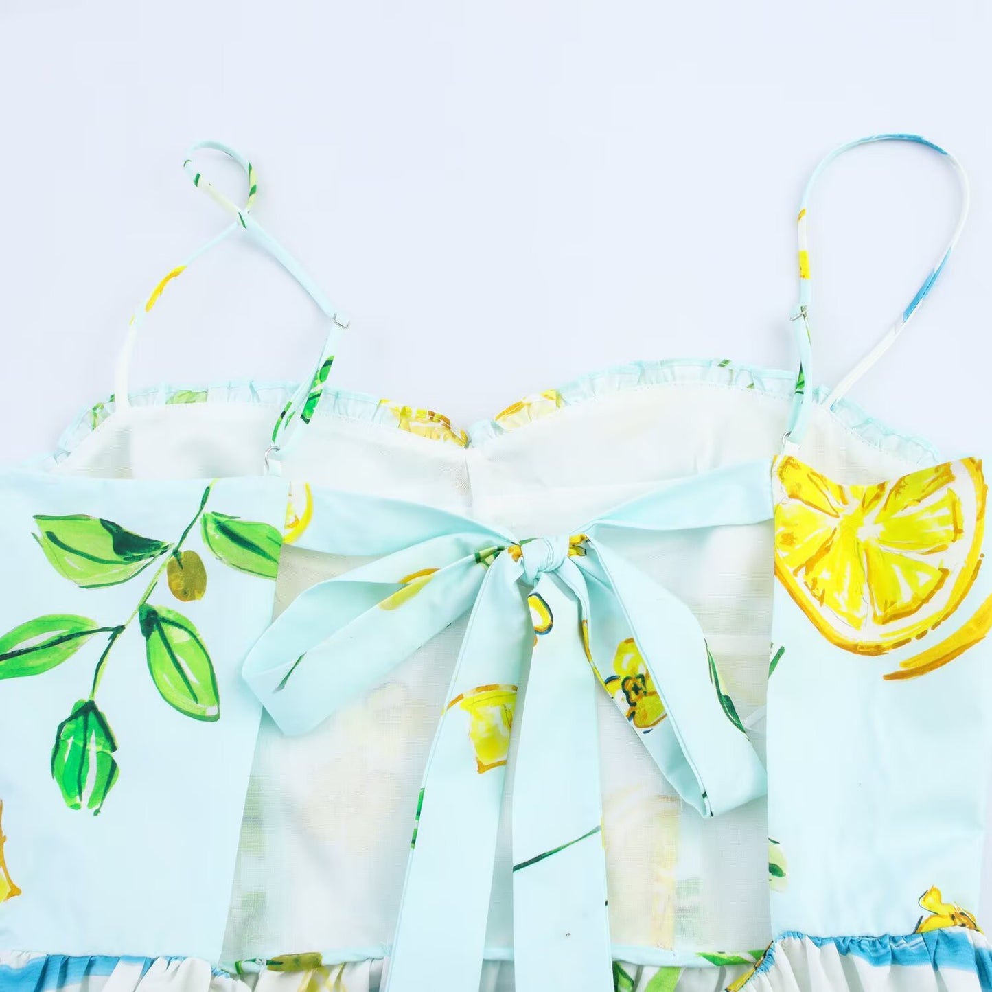 Women's' New Fashion backless bow design printed suspender MIDI dress